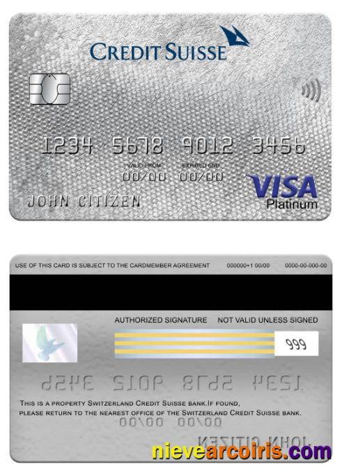 Switzerland Credit Suisse Bank Visa Platinum Card Sample