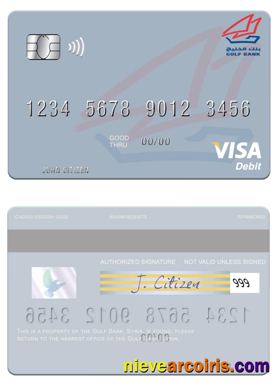 Syria Gulf Bank Visa Debit Card Template