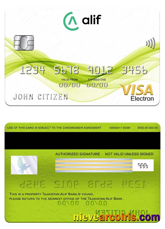 Tajikistan Alif Bank Visa Electron Card Template