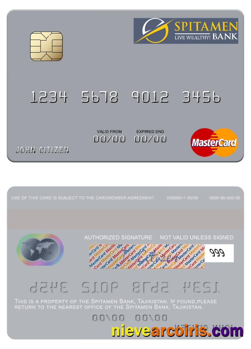 Tajikistan Spitamen Bank Mastercard Sample