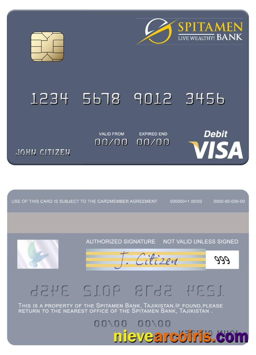 Tajikistan Spitamen Bank Visa Debit Card Template