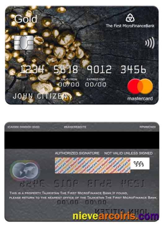 Tajikistan The First MicroFinance (FMFB) Bank Mastercard Gold Sample