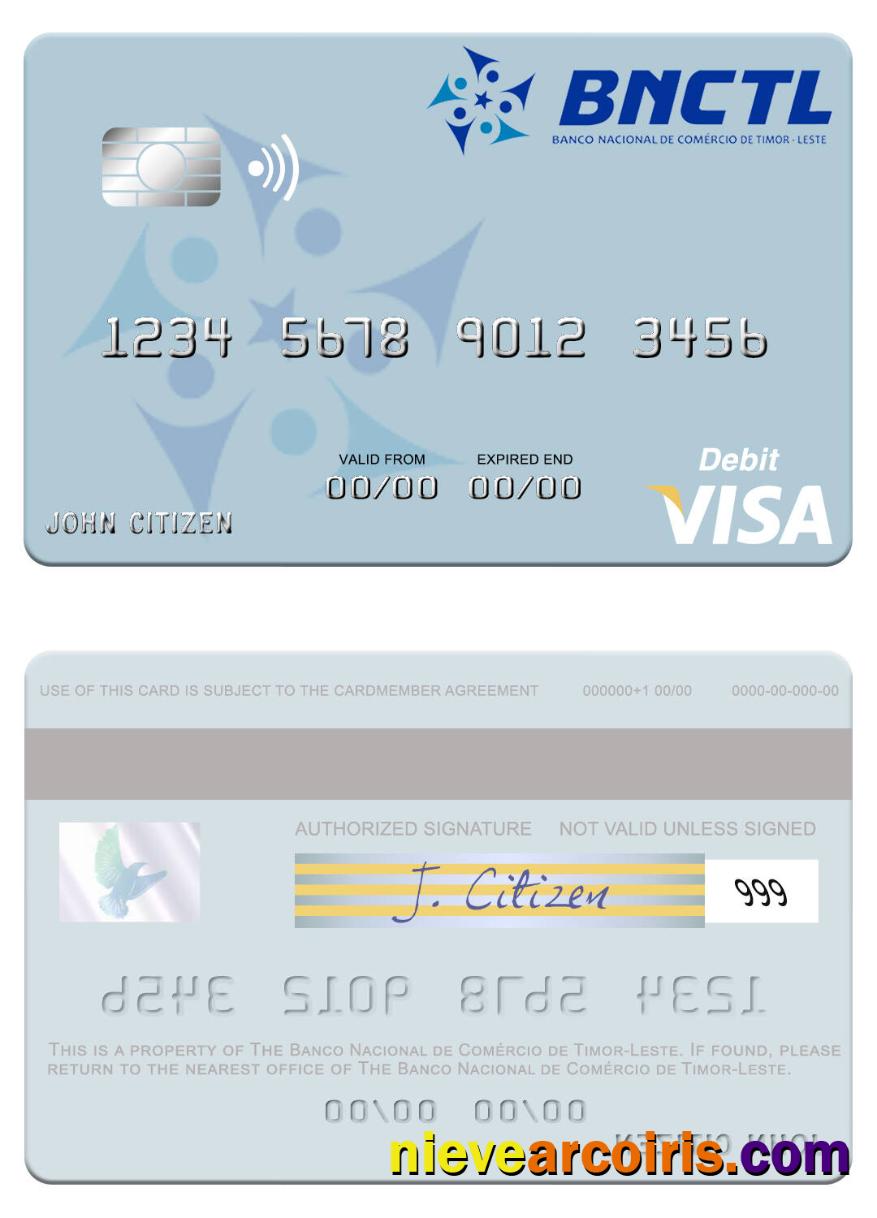 Timor Leste Banco Nacional De Comércio De Timor Leste Visa Debit Card Template