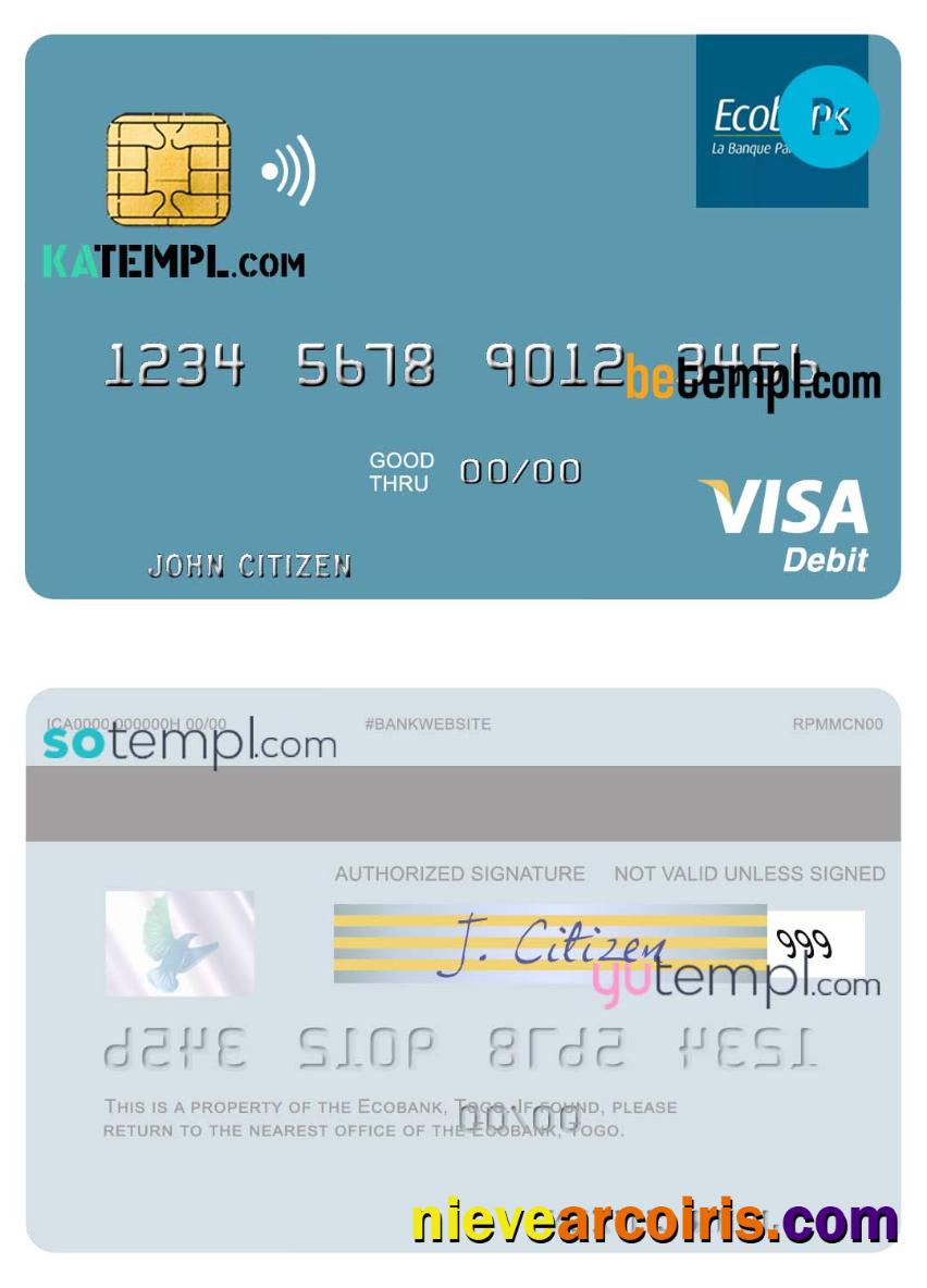 Premium Togo Ecobank Visa Debit Card Template In PSD Format