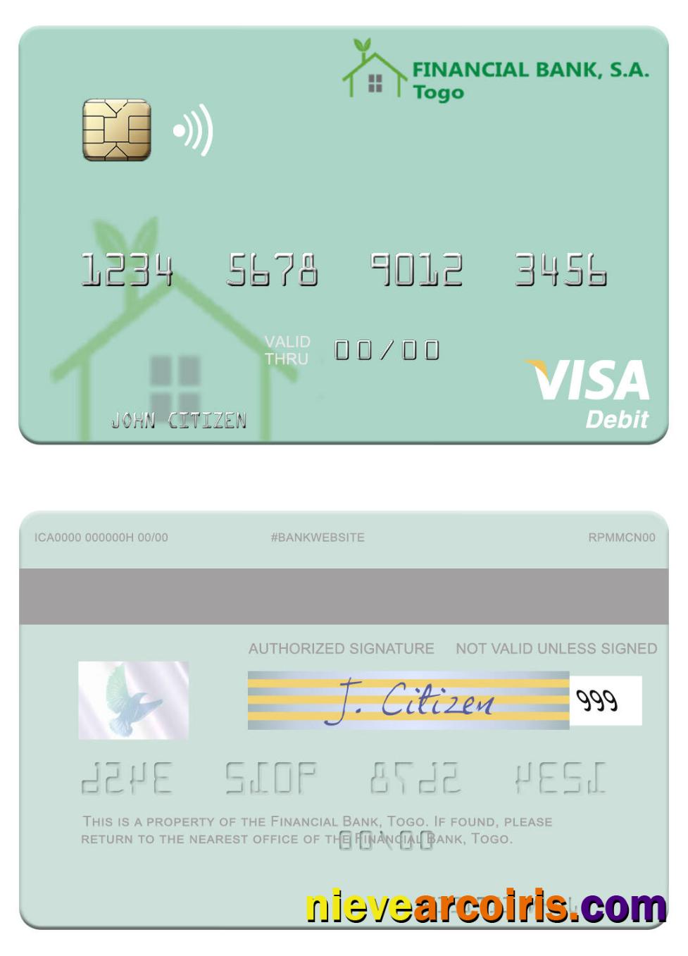 Togo Financial Bank Visa Debit Card Sample