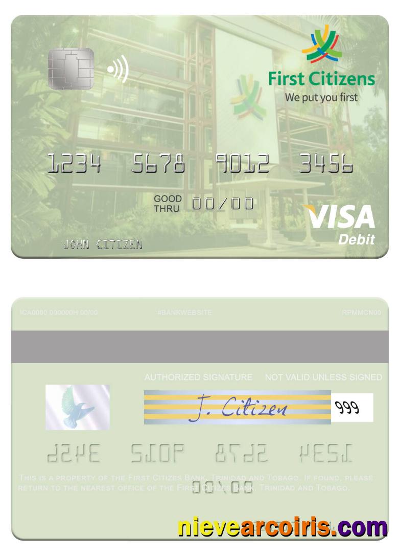 Trinidad And Tobago First Citizes Bank Visa Debit Card Template