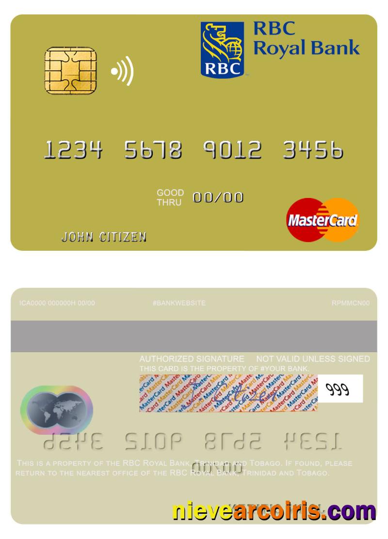 Trinidad And Tobago RBC Royal Bank Mastercard Template