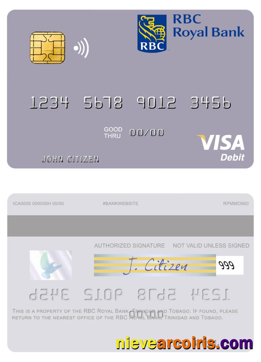 Trinidad And Tobago RBC Royal Bank Visa Debit Card Sample