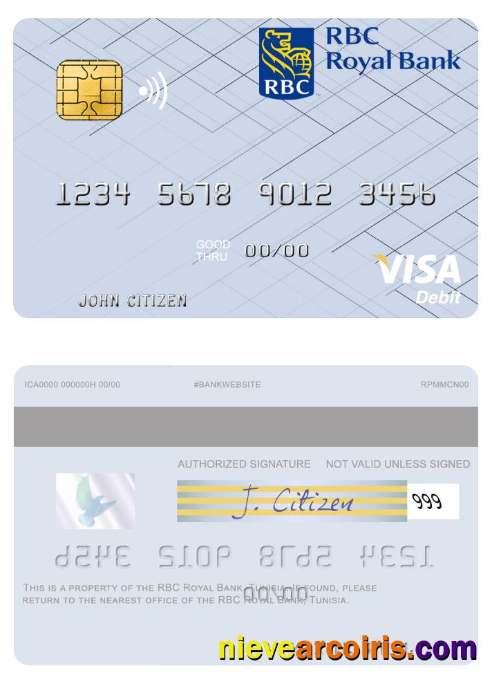 Tunisia RBC Royal Bank Visa Debit Card Template