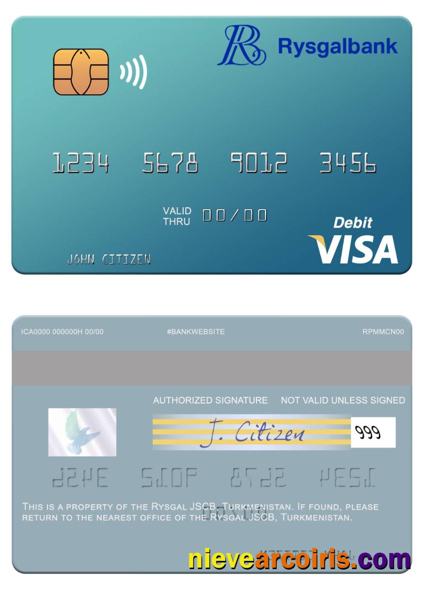Turkmenistan Rysgal JSCB Visa Debit Card Sample