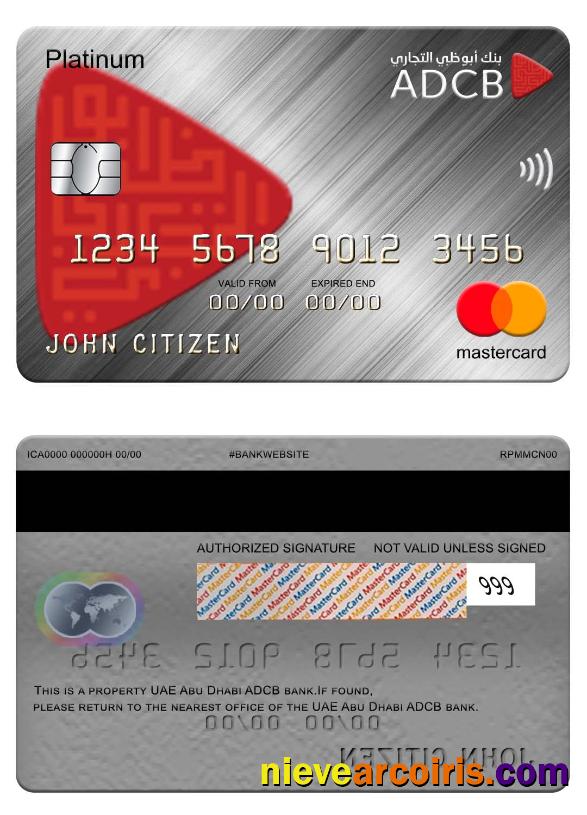 UAE Abu Dhabi ADCB Bank Mastercard Platinum Sample