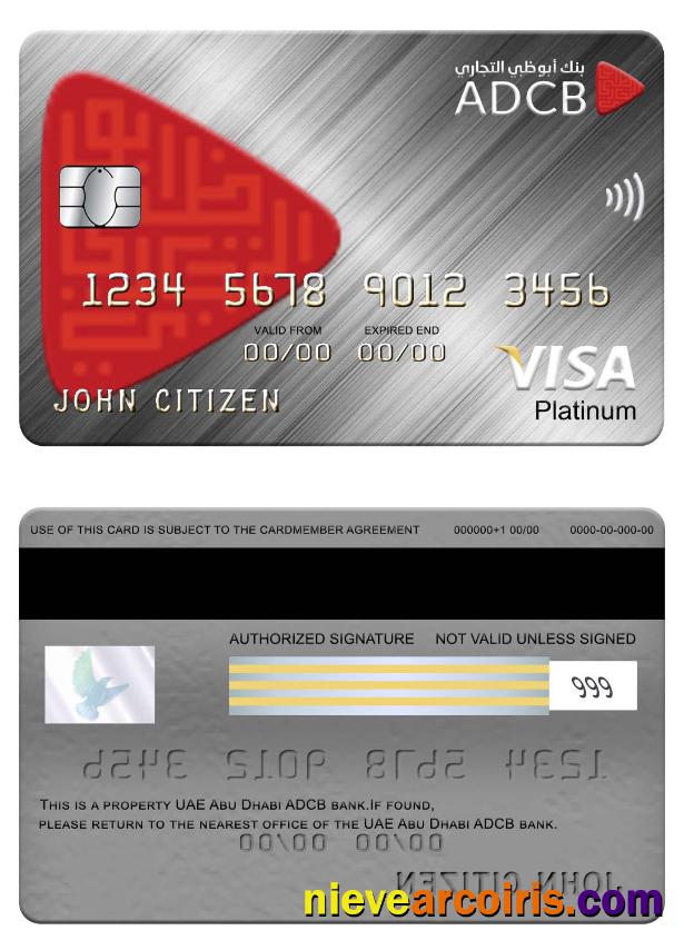 UAE Abu Dhabi ADCB Bank Visa Platinum Card Template