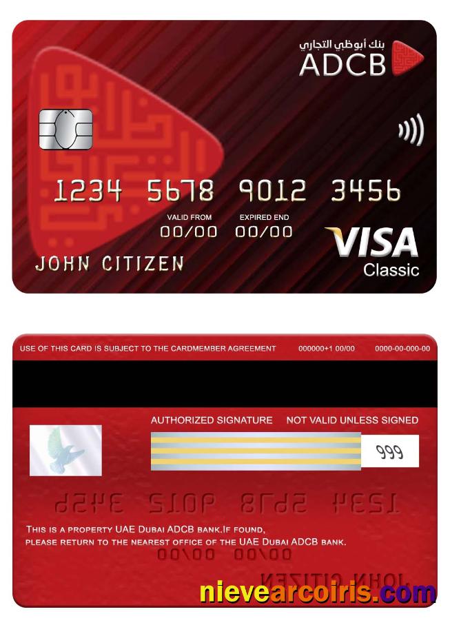 UAE Dubai ADCB Bank Visa Classic Card Sample