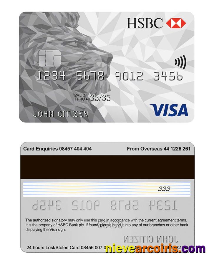 UK HSBC Visa Classic Credit Card Template