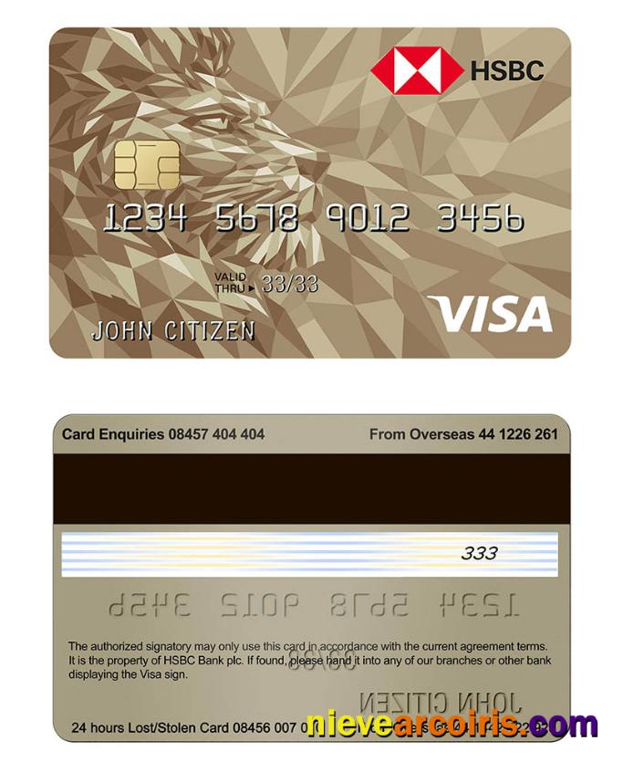 UK HSBC Bank Visa Gold Credit Card Template