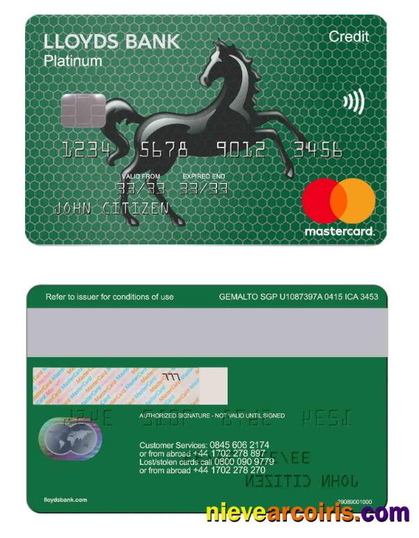 UK Lloyds Bank Mastercard Credit Card Photolook