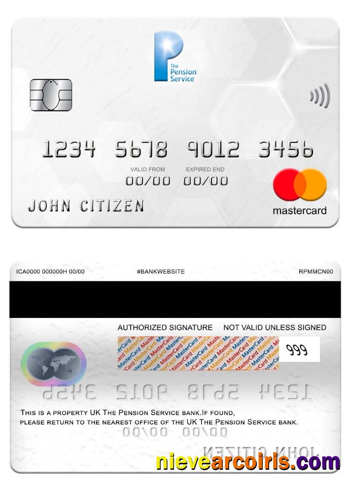 UK The Pension Service Bank Mastercard Template