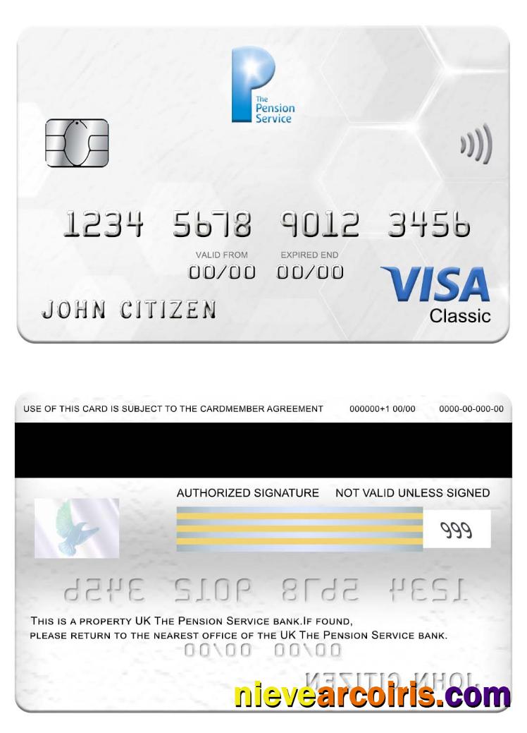 UK The Pension Service Bank Visa Classic Card Sample