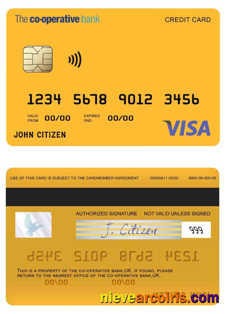UK The Co Operative Bank Visa Card Sample