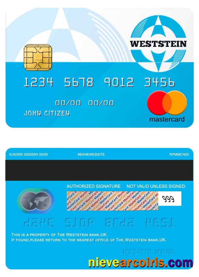 UK Weststein Bank Mastercard Sample