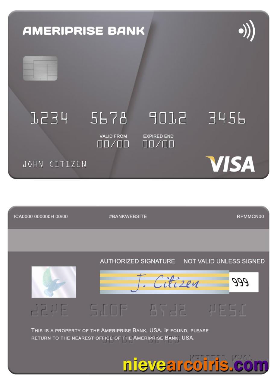 USA Ameriprise Bank Visa Card Sample