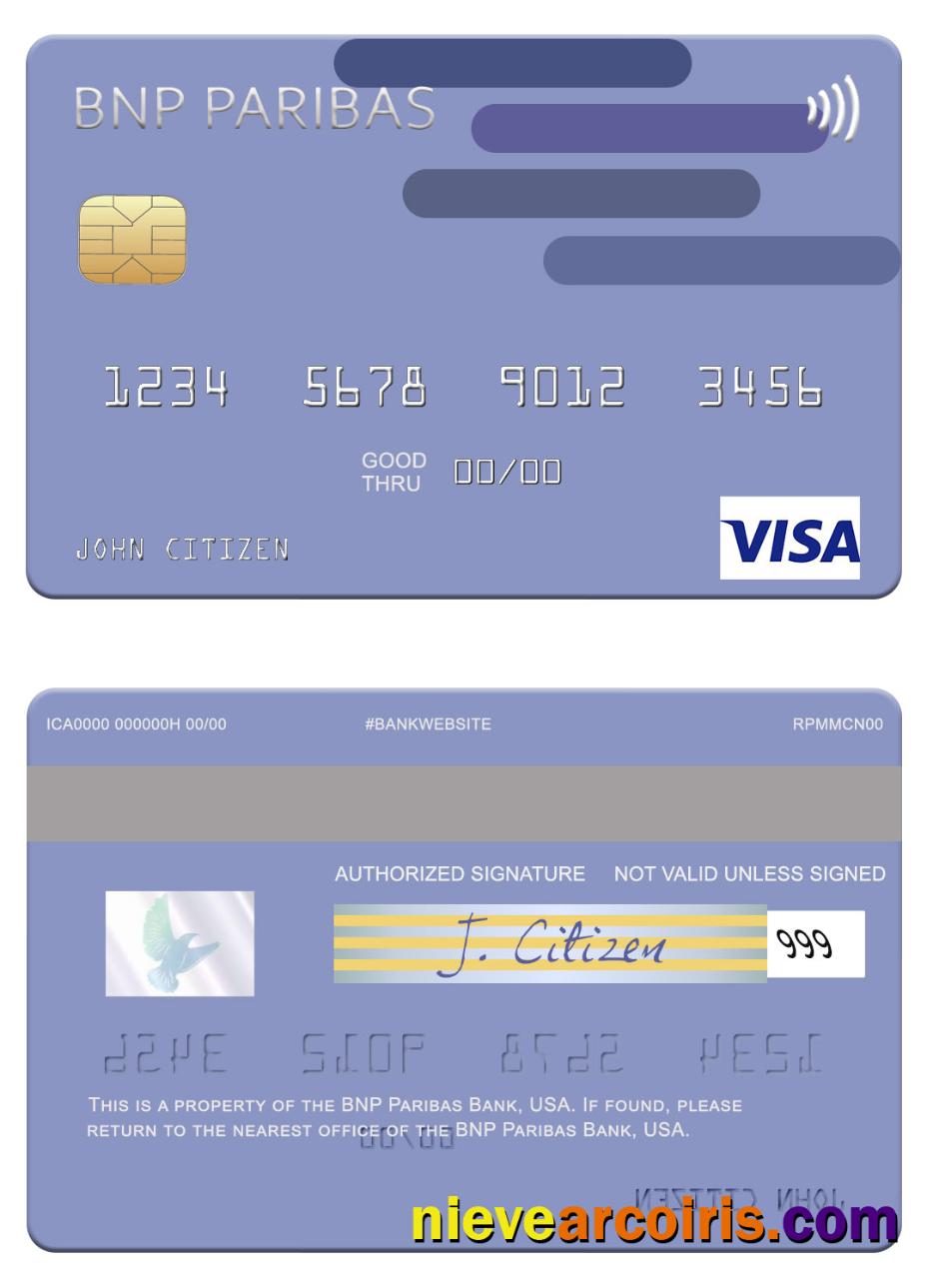 USA BNP Paribas Bank Visa Card Sample