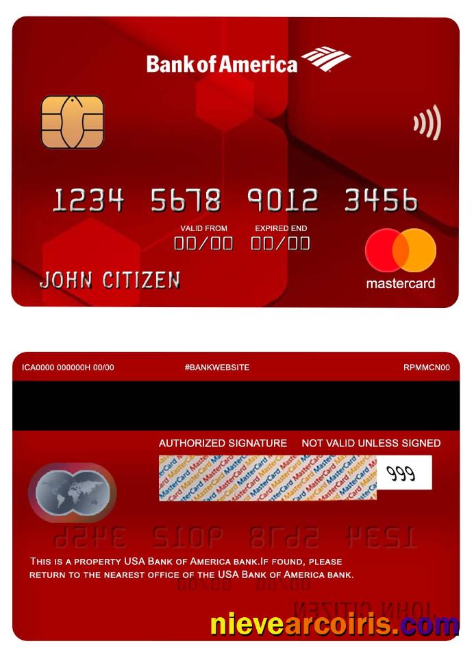 USA Bank Of America Bank Mastercard Sample