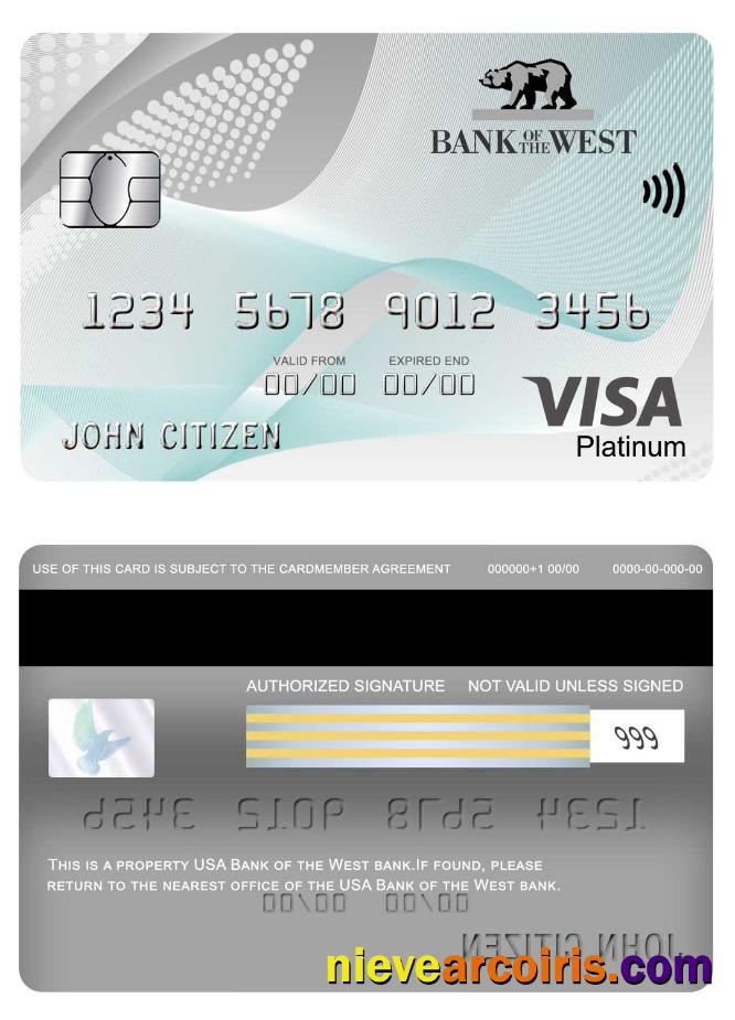 USA Bank Of The West Bank Visa Platinum Card Template