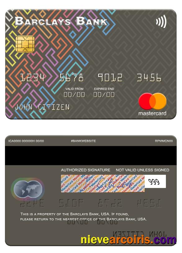 USA Barclays Bank Mastercard Sample