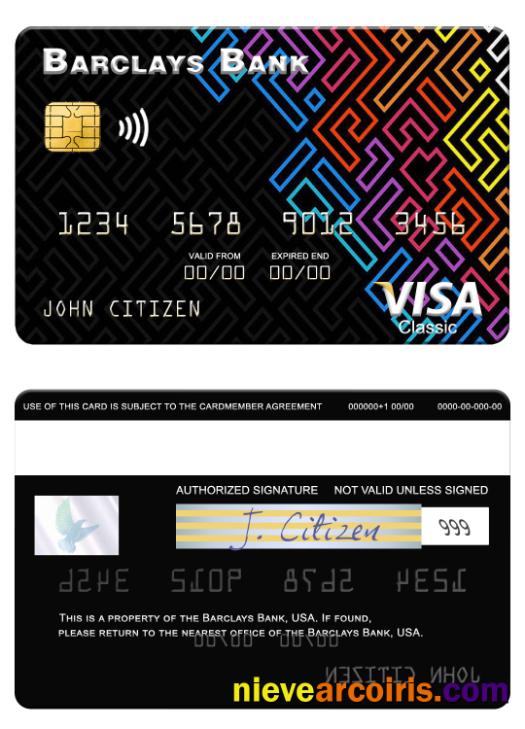 USA Barclays Bank Visa Card Template