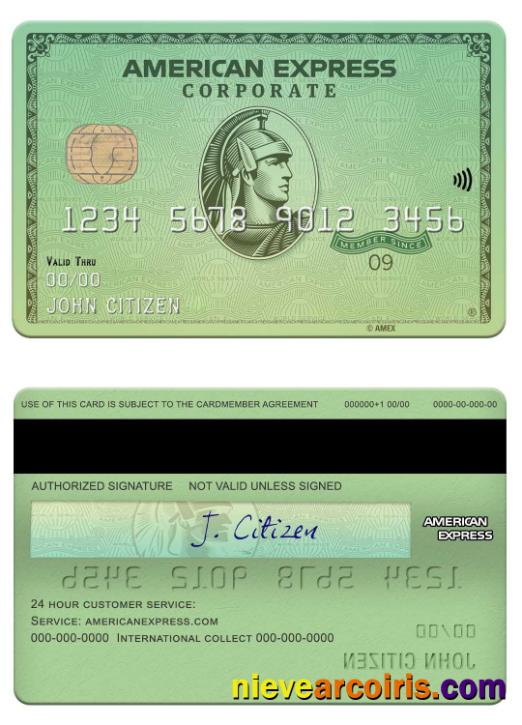 USA California Varo Bank Amex Green Card Sample