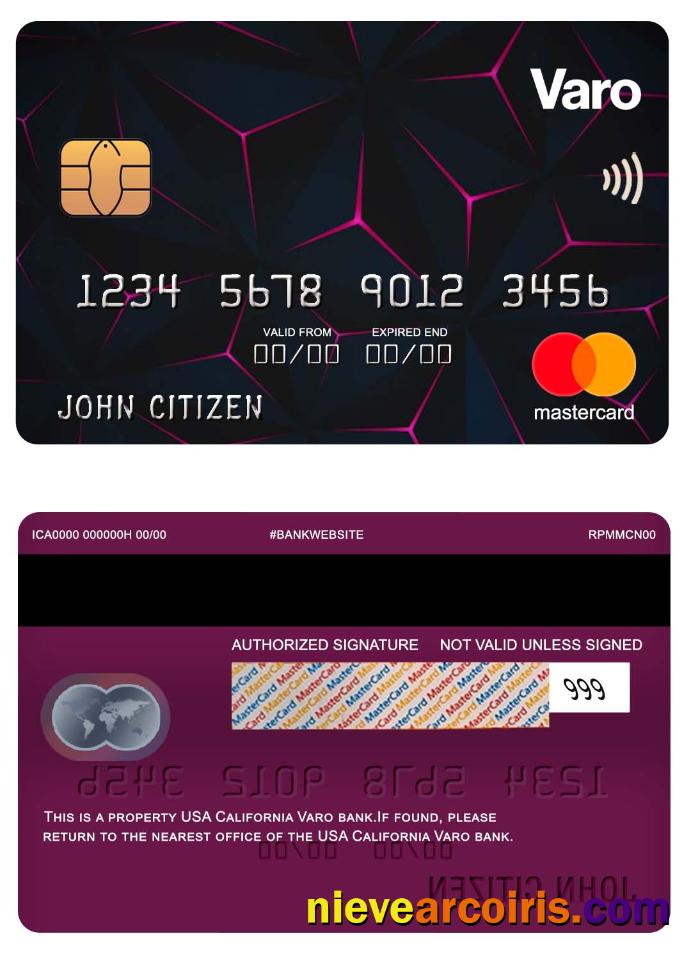 USA California Varo Bank Mastercard Sample