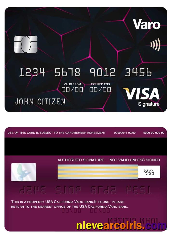 USA California Varo Bank Visa Signature Card Preview