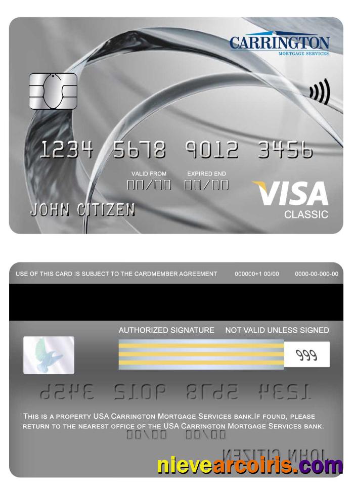USA Carrington Mortgage Services Bank Visa Classic Card Sample