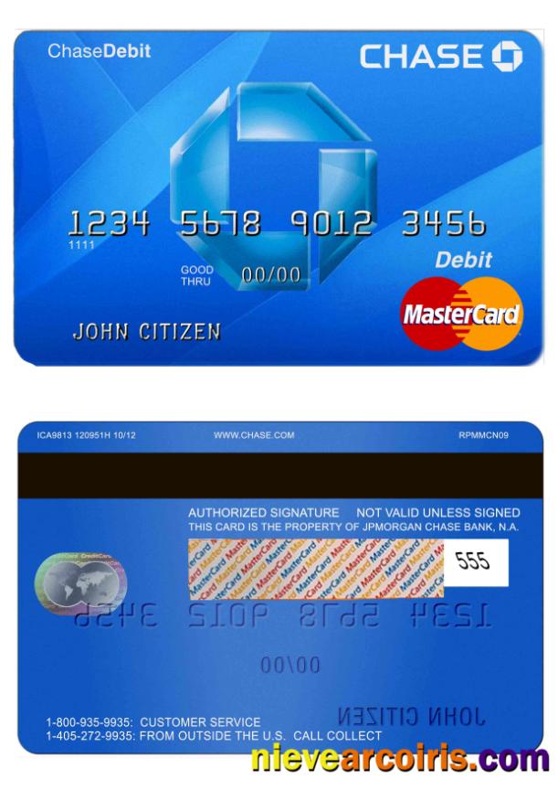 USA Chase Bank MasterCard Debit Card Preview