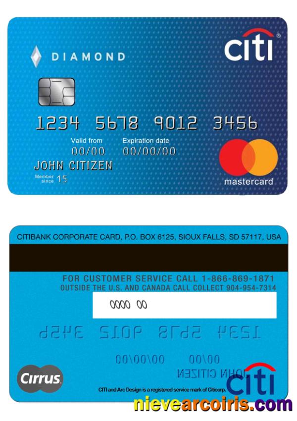USA Citibank MasterCard Sample