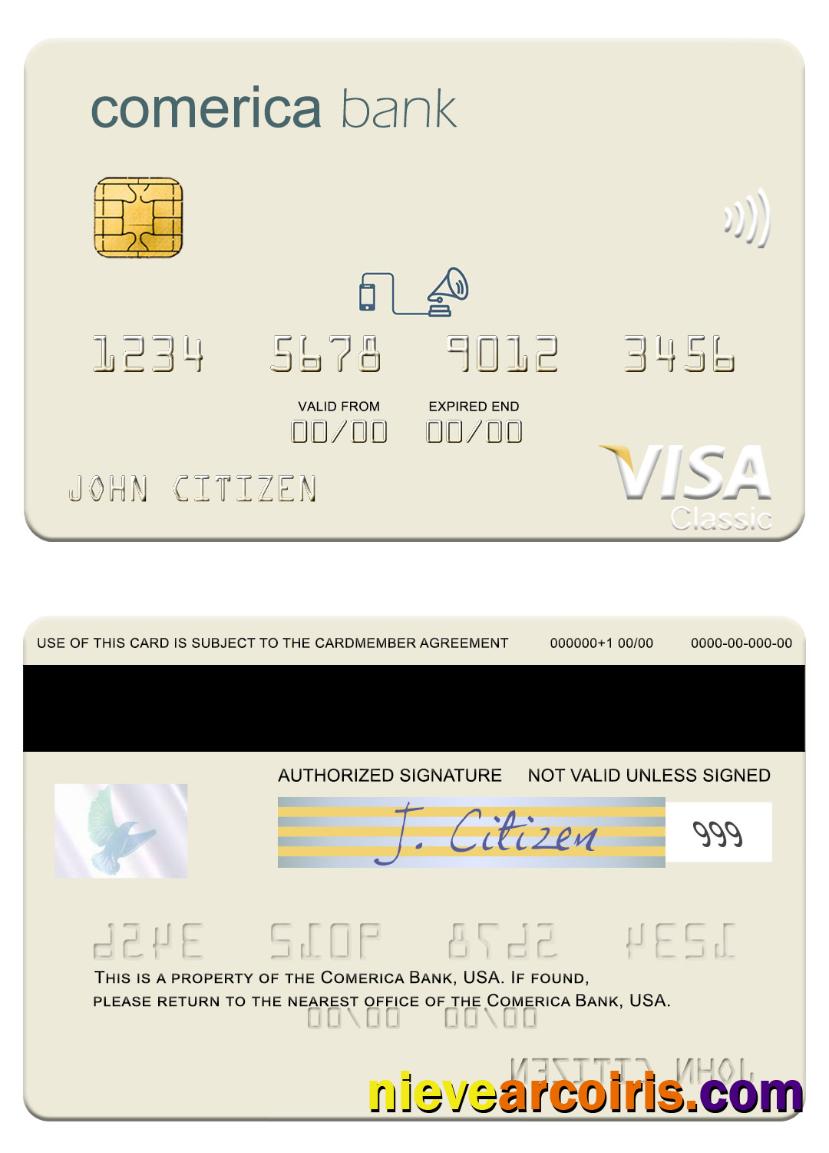USA Comerica Bank Visa Card Sample