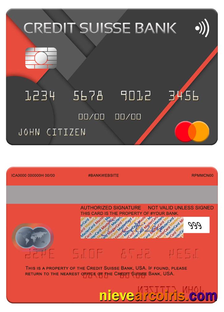USA Credit Suisse Bank Mastercard Sample