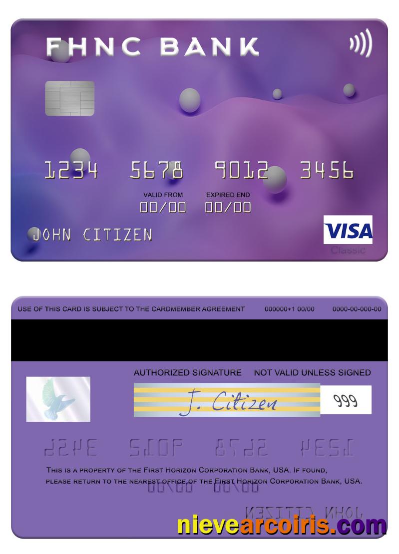 USA First Horizon National Corporation Bank Visa Card Template
