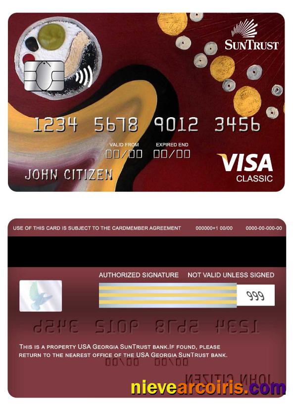 USA Georgia SunTrust Bank Visa Classic Card Sample