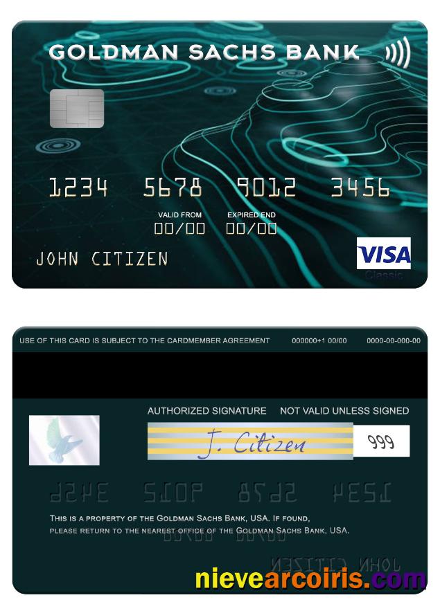 USA Goldman Sachs Bank Visa Card Sample