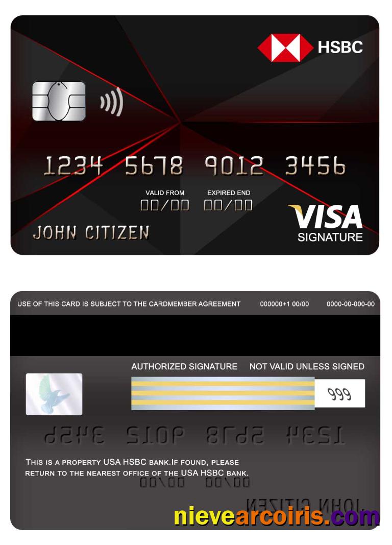 USA HSBC Bank Visa Signature Card Template