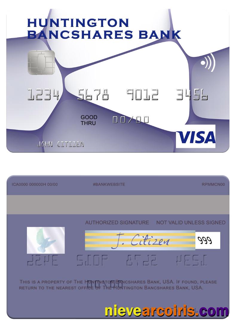 USA Huntington Bancshares Bank Visa Card Template