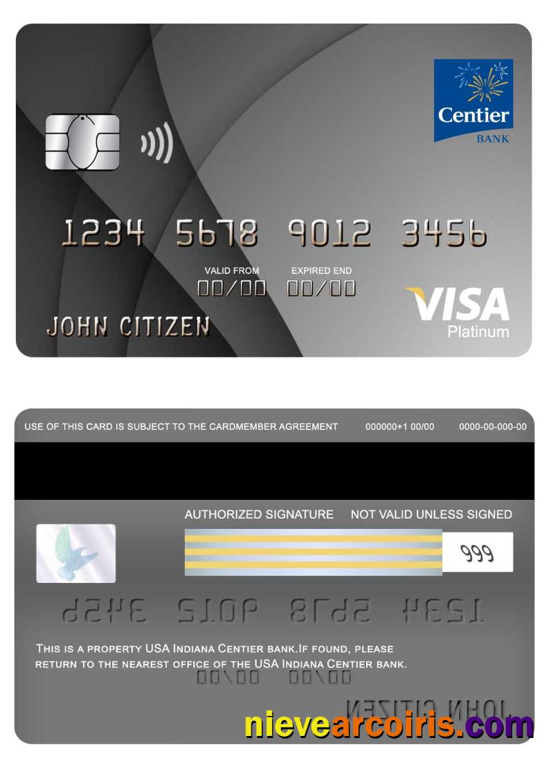USA Indiana Centier Bank Visa Platinum Card Template