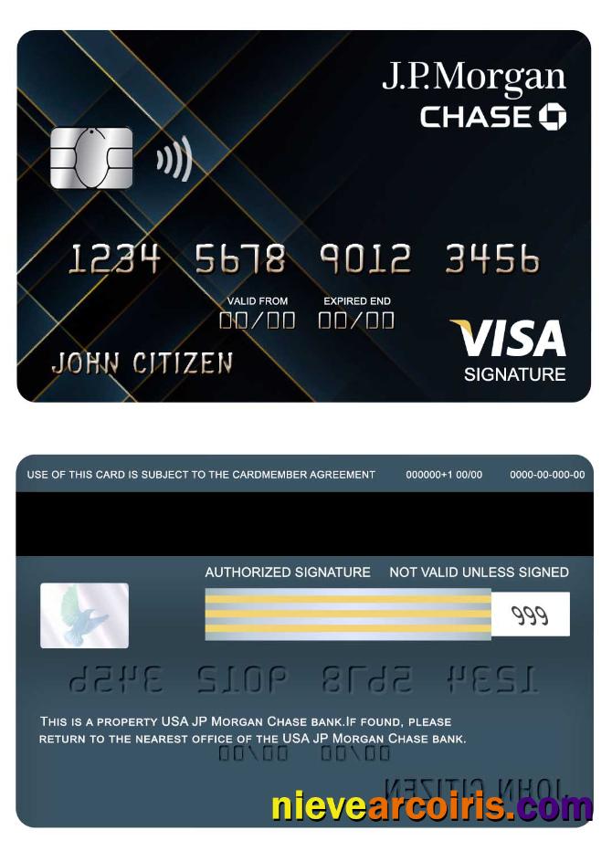 USA JP Morgan Chase Bank Visa Signature Card Template