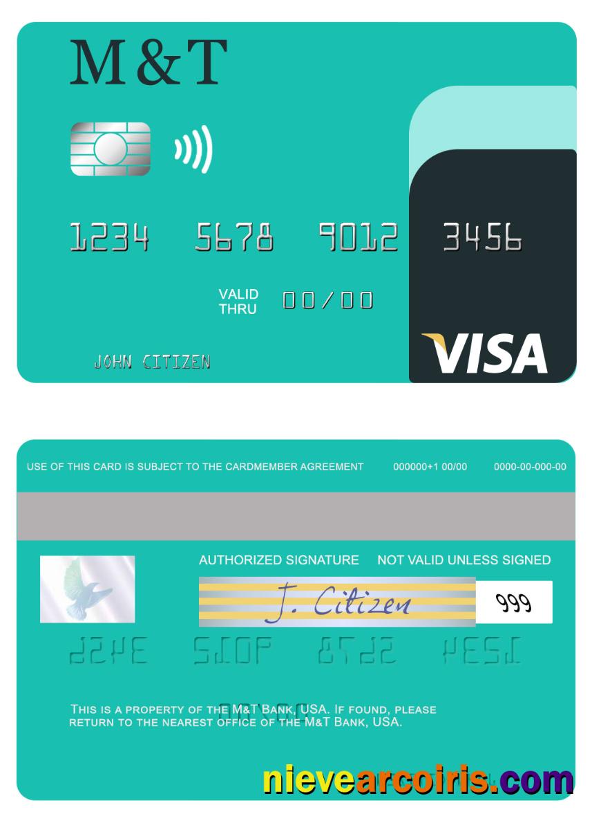 USA M&T Bank Visa Card Sample