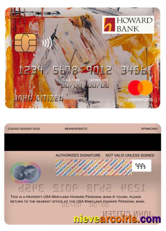 USA Maryland Howard Personal Bank Mastercard Template