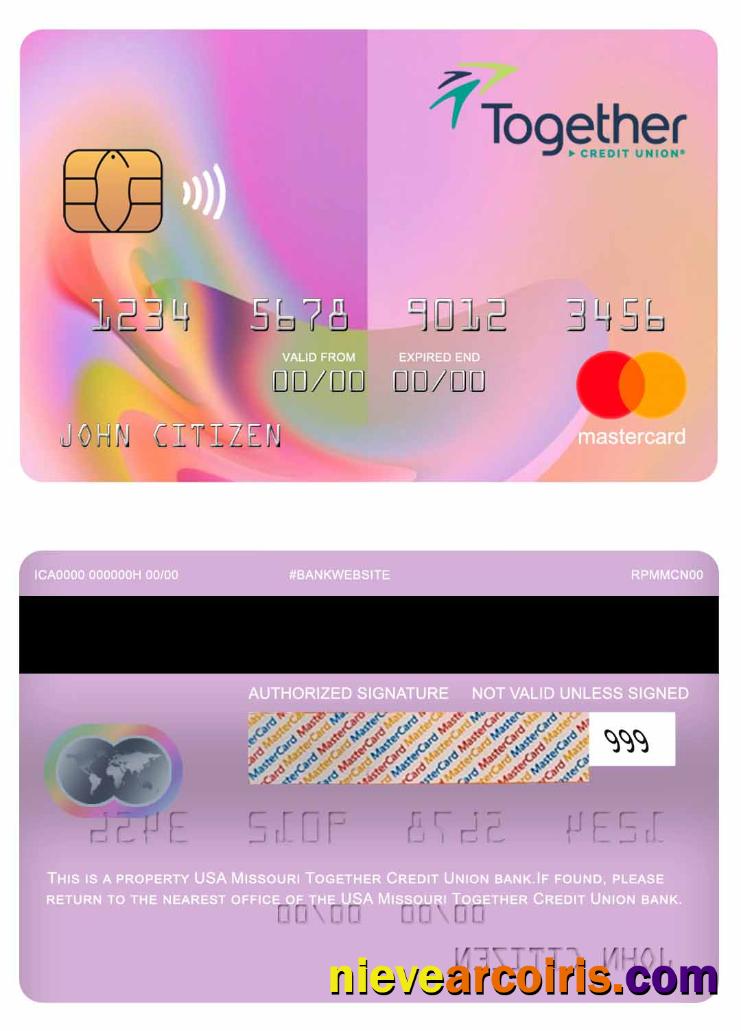 USA Missouri Together Credit Union Bank Mastercard Sample