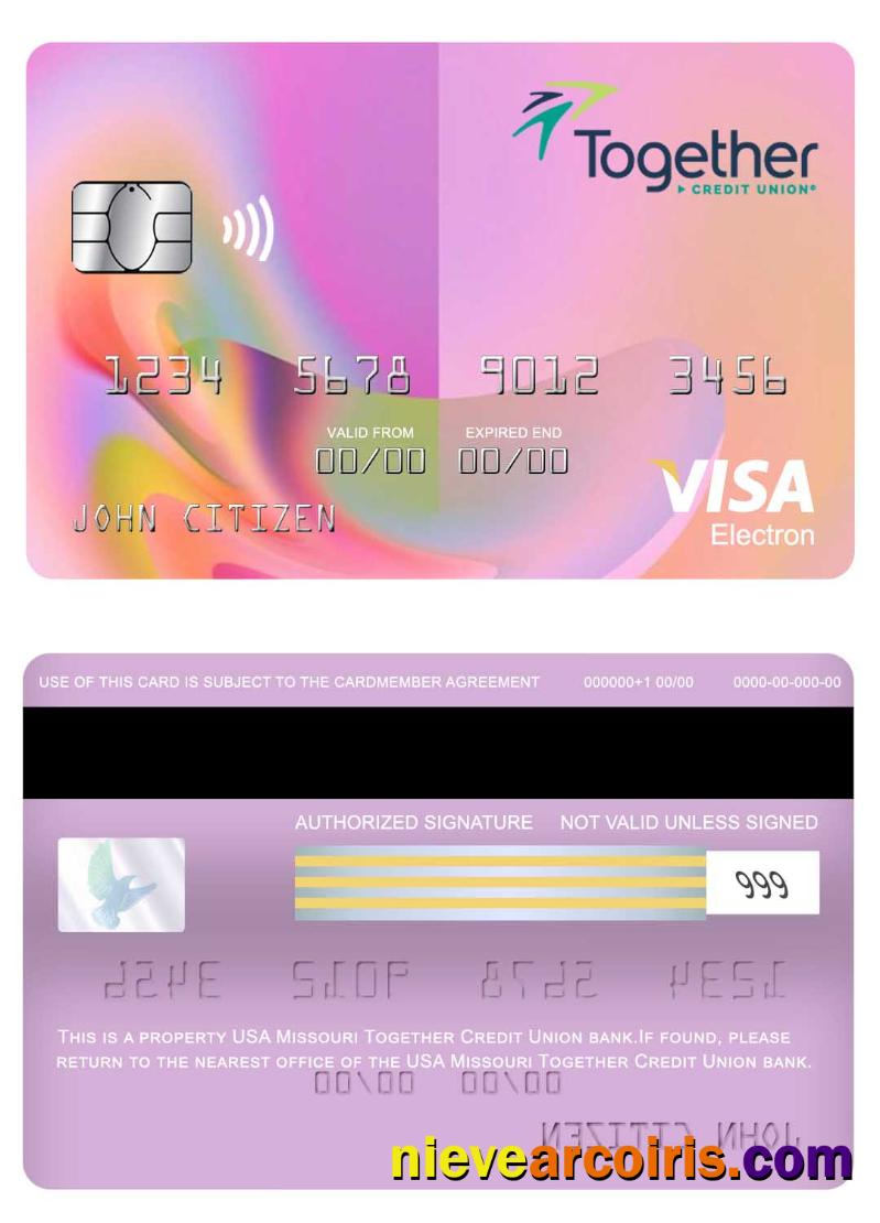 USA Missouri Together Credit Union Bank Visa Electron Card Photolook