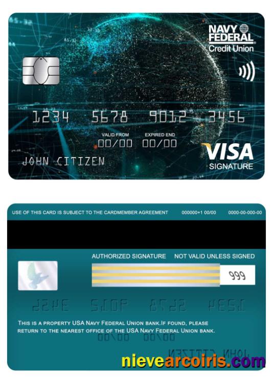 USA Navy Federal Union Bank Visa Signature Card Template